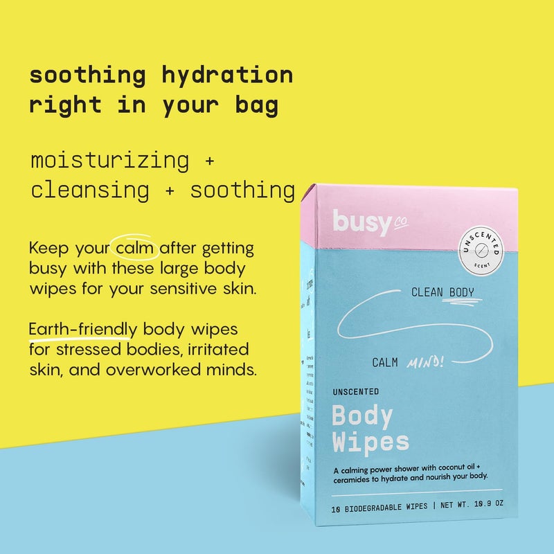 BUSYCO Calm Body Wipes for Women - Cleansing Large Wash Cloth - Extra Thick & Moist - Armpit Sweat Cloths for Body Odor - No Rinse, No Shower - Unscented - Ceramides & Coconut Oil - Image 2